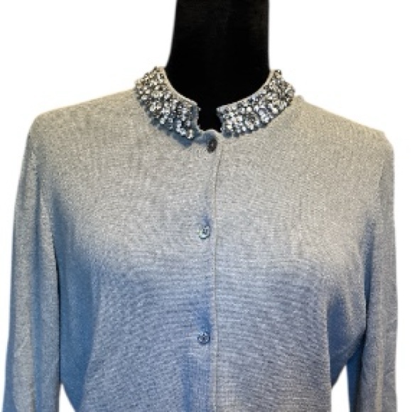 ANN TAYLOR Gray Embellished Collar Cardigan - Picture 4 of 12